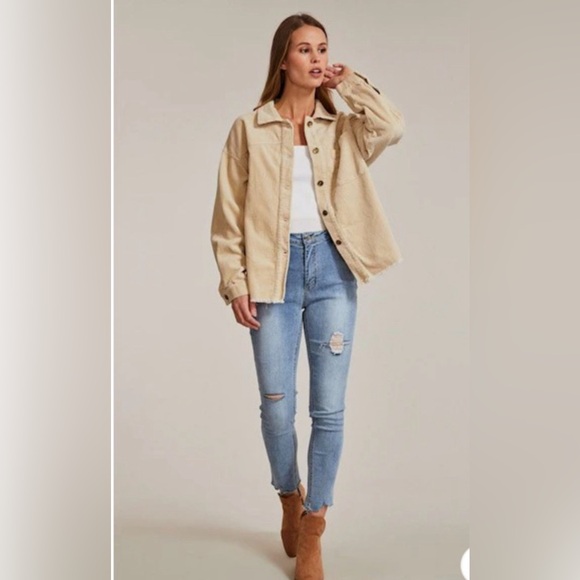 New Fall Lightweight Corduroy Shacket With Raw Hem - Picture 3 of 6